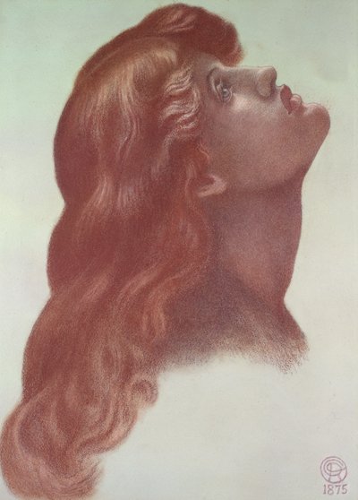 Tutkimus vasemmanpuoleisen hahmon päähän vuodelta 1875 (värilliset liidut paperilla) Astarte Syriacasta tekijältä Dante Gabriel Charles Rossetti